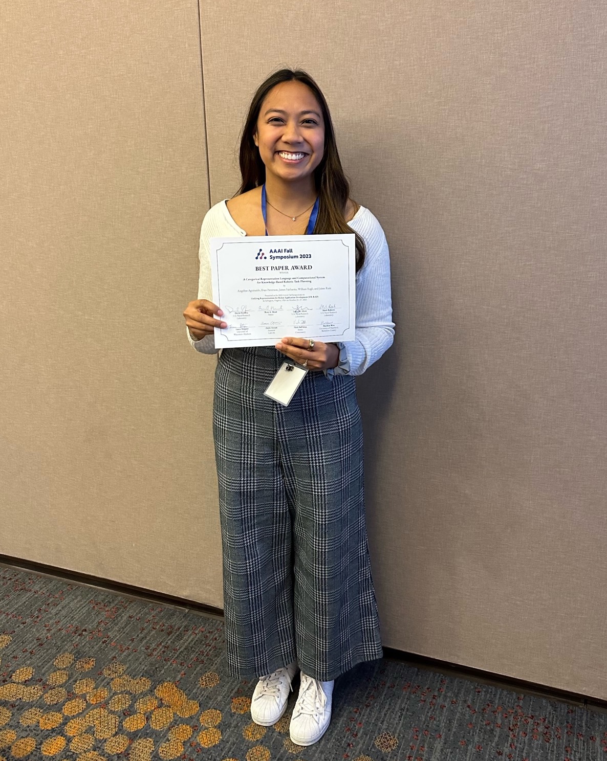 Ph.D. Student Angeline Aguinaldo Wins Best Paper Award at AAAI Fall