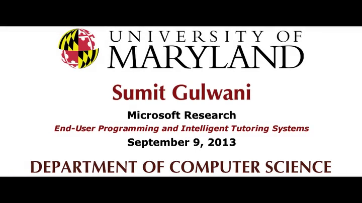 Video title card for Gulwani - End User Programming and Intelligent Tutoring Systems